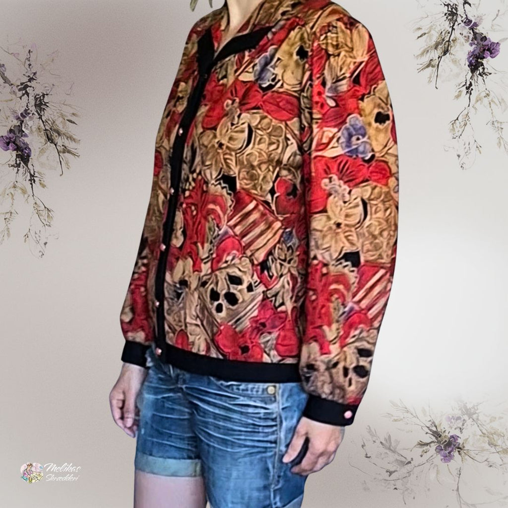 Vintage 80'er Blusejakke med Blomstermønster – Str. 42 - Rigtig god stand