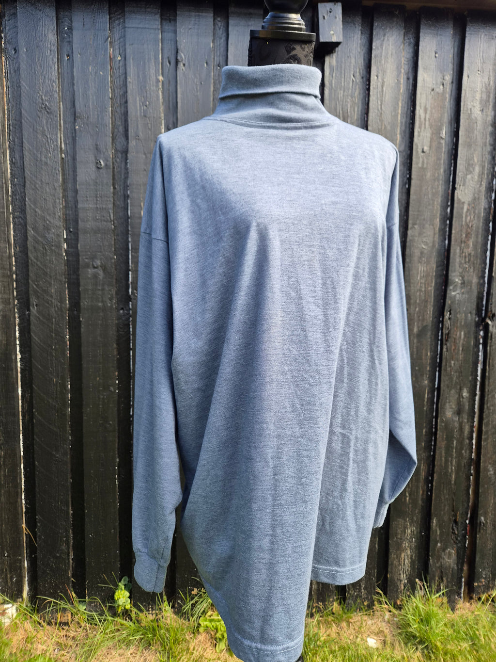 Grå/blå bluse med rullekrave - str- XL