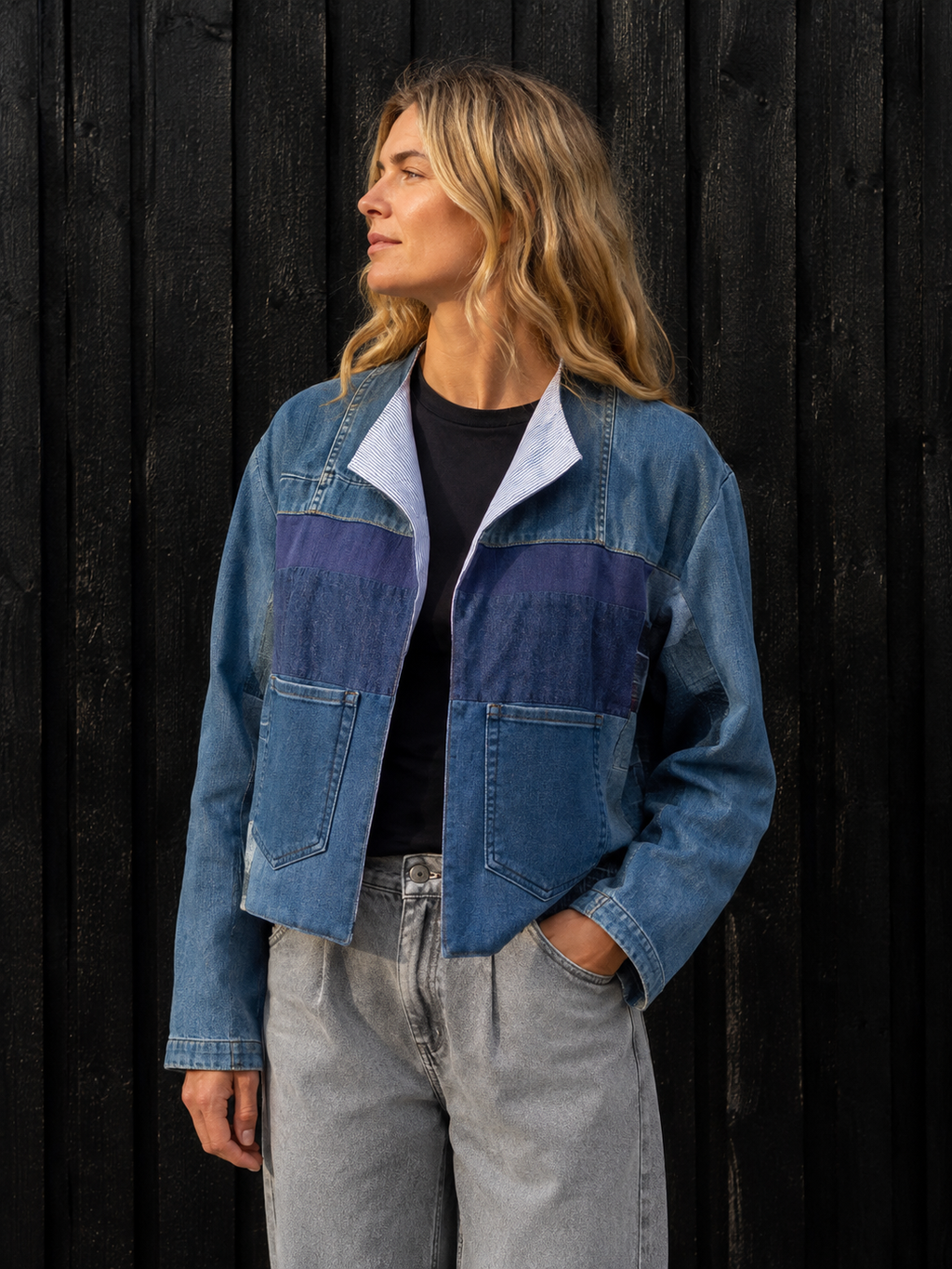 Unik upcycled denimjakke – One Size