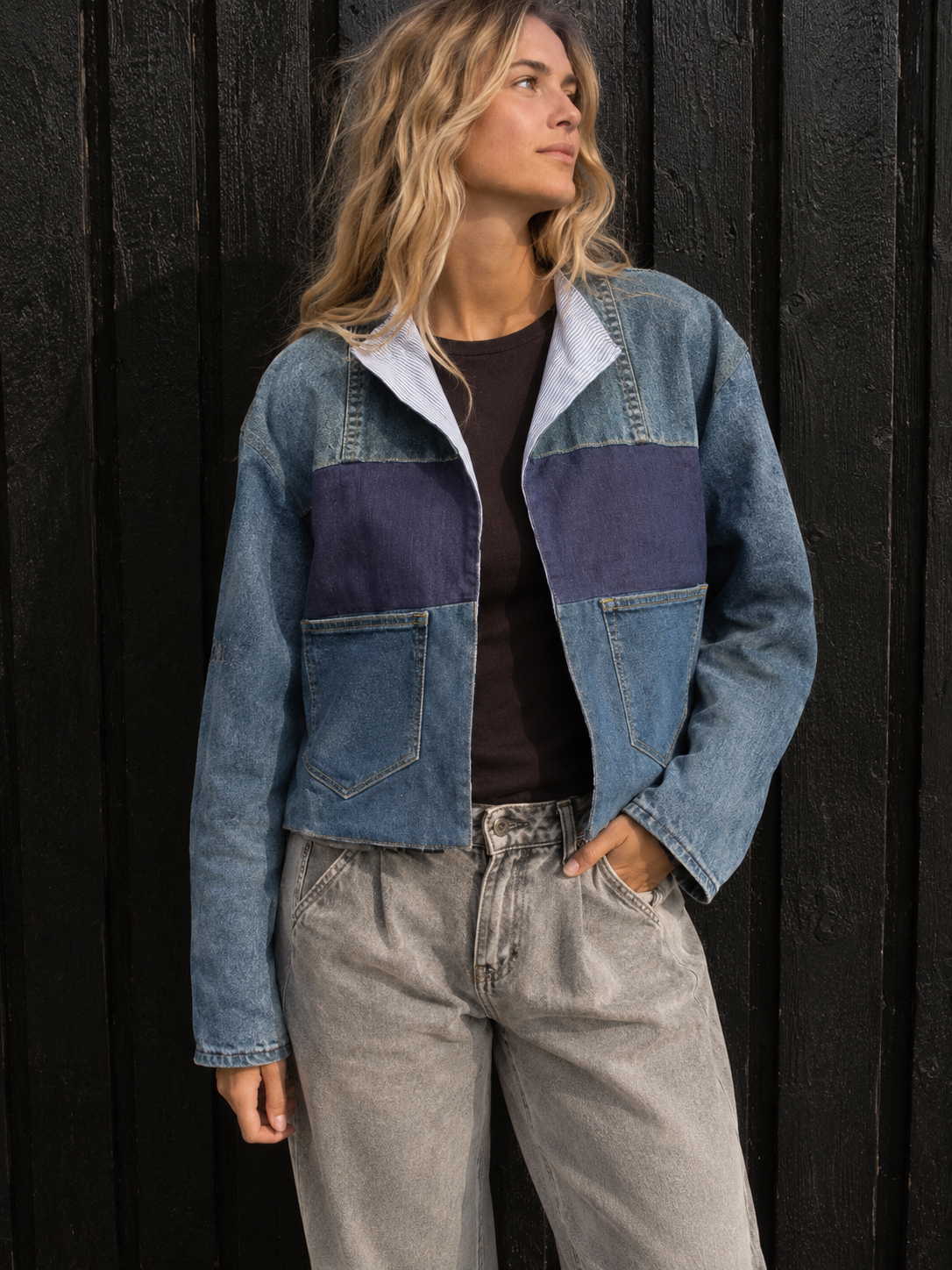 Unik upcycled denimjakke – One Size