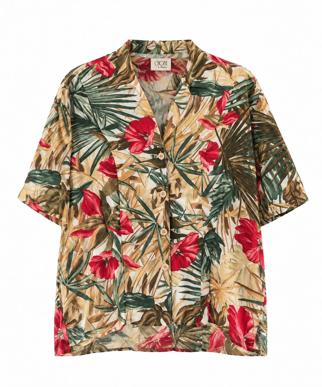 Vintage 80’er skjorte med tropisk blomsterprint