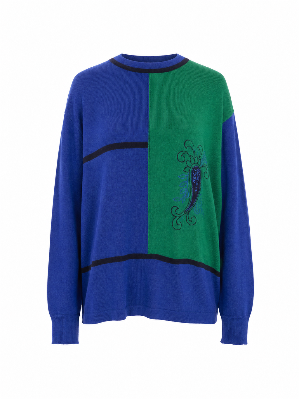 Blå & grøn vintage striktrøje – str 5XL